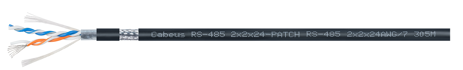Кабель для интерфейса Cabeus RS-485/RS-422, 2x(2x24 AWG), многожильный (patch), экран - фольга + оплетка 90%, - 40 C - +75 C, PVC (305м)