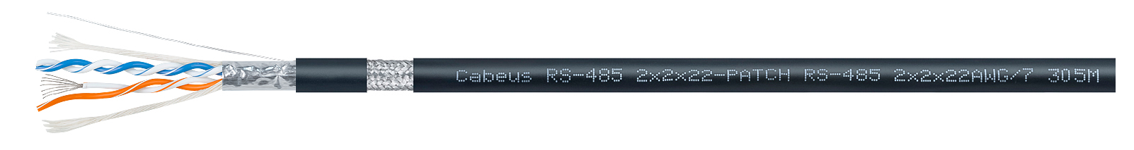Кабель для интерфейса Cabeus RS-485/422, 2x2x22 AWG (SF/UTP), многожильный (patch), для внутренней и внешней прокладки (-40°С - +75°С), PVC (305м)